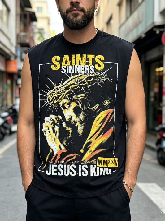 SAINT Rhinestone Graphic Sleeveless T-Shirt — hero