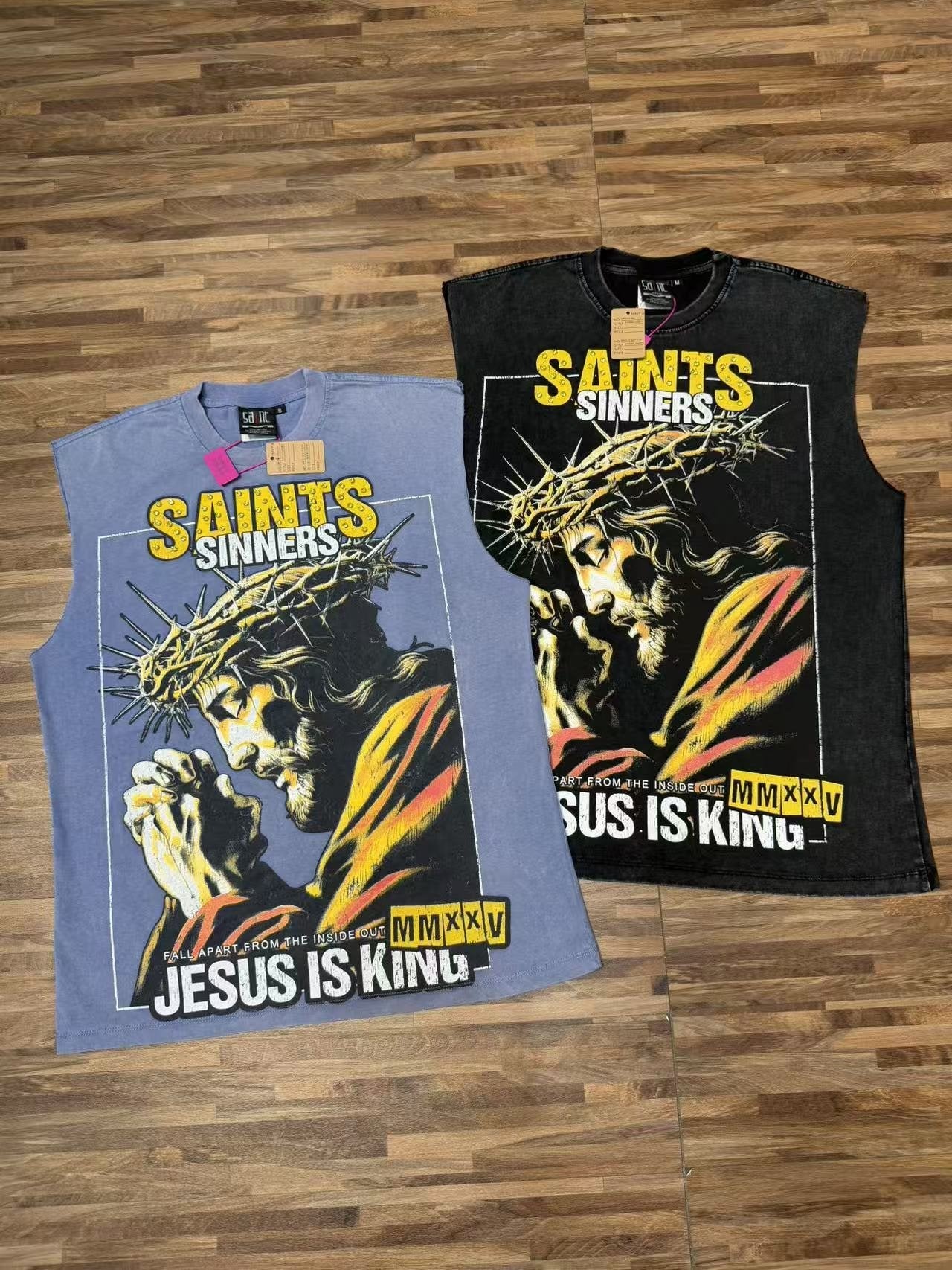 SAINT Rhinestone Graphic Sleeveless T-Shirt — comparison