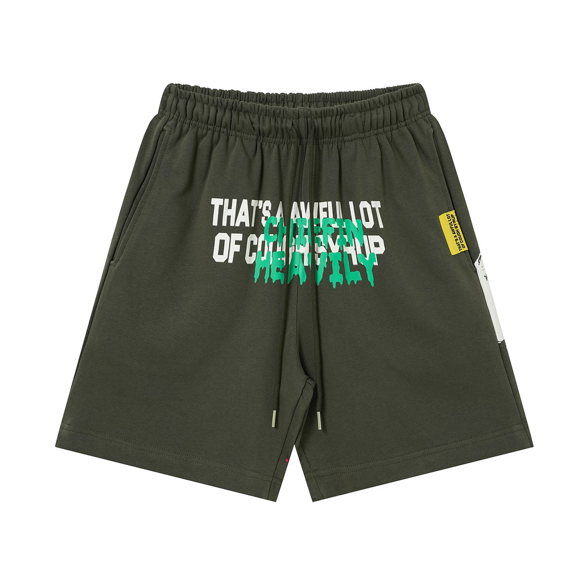 THAT'S A AWFUL LOT OF COUGH SYRUP Drawstring Graphic Shorts — front