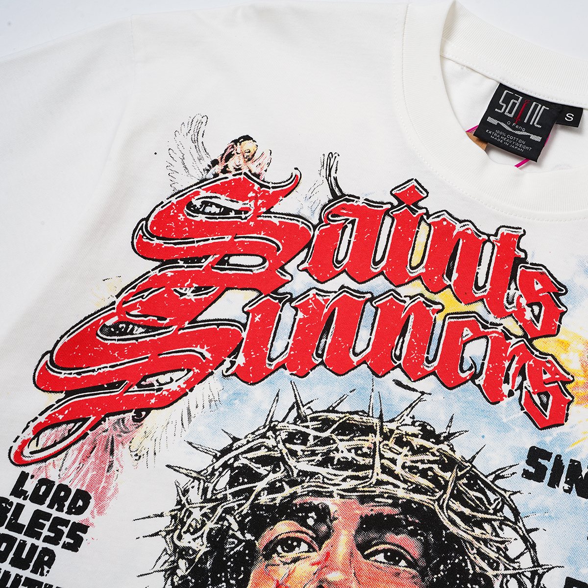 SAINT Religious-Inspired Graphic Short-Sleeve T-Shirt — detail