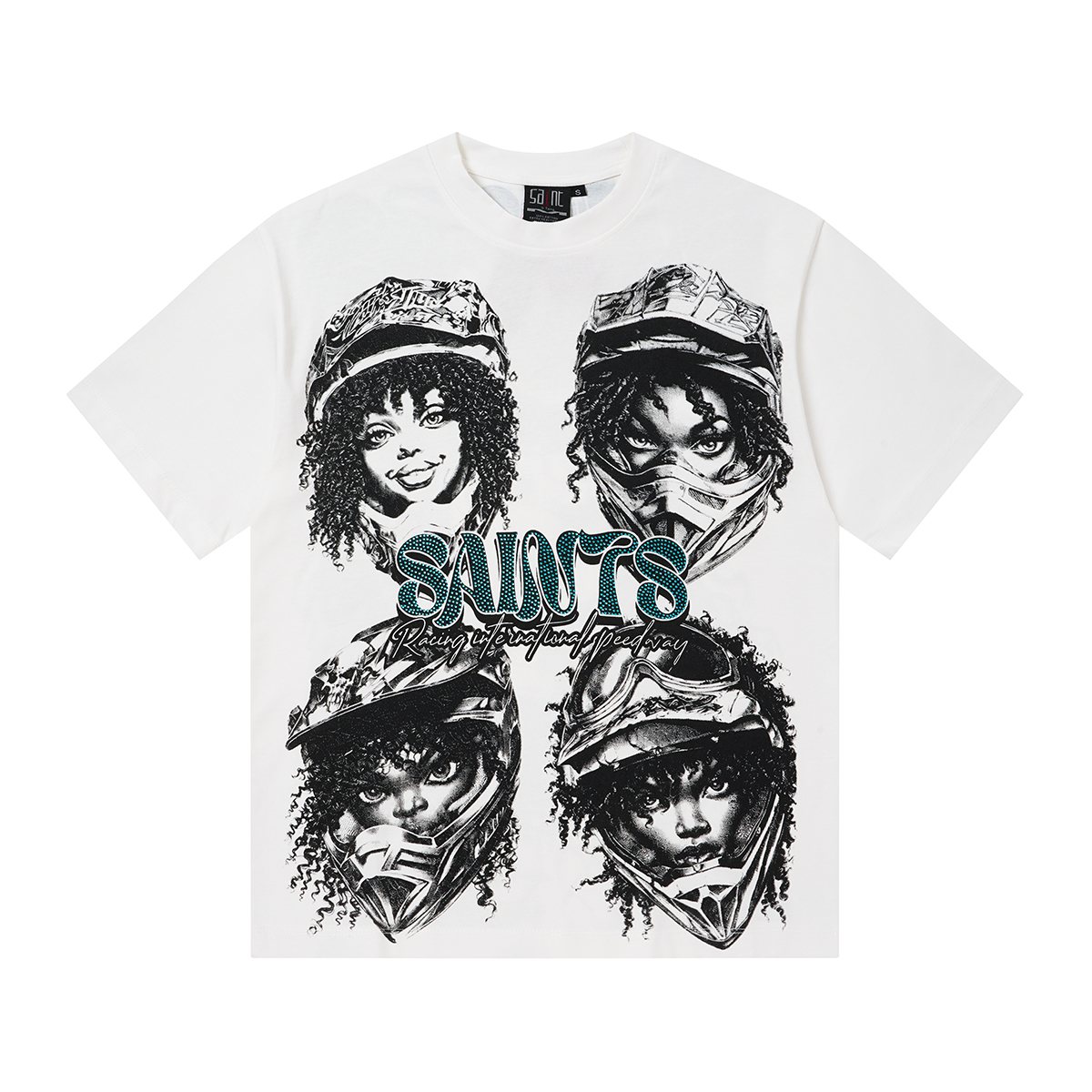 SAINT Racing Portrait Rhinestone Short-Sleeve T-Shirt — front