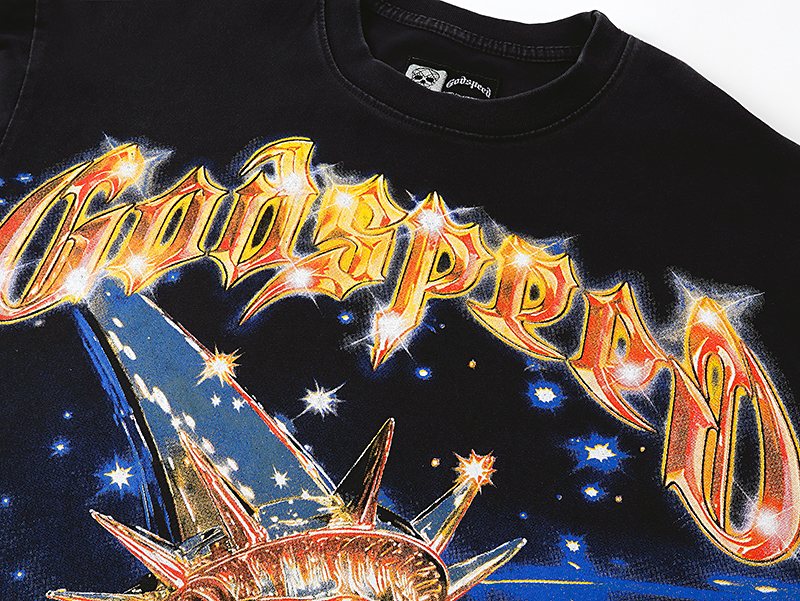 Godspeed Washed Black Front & Back Graphic T-Shirt — detail