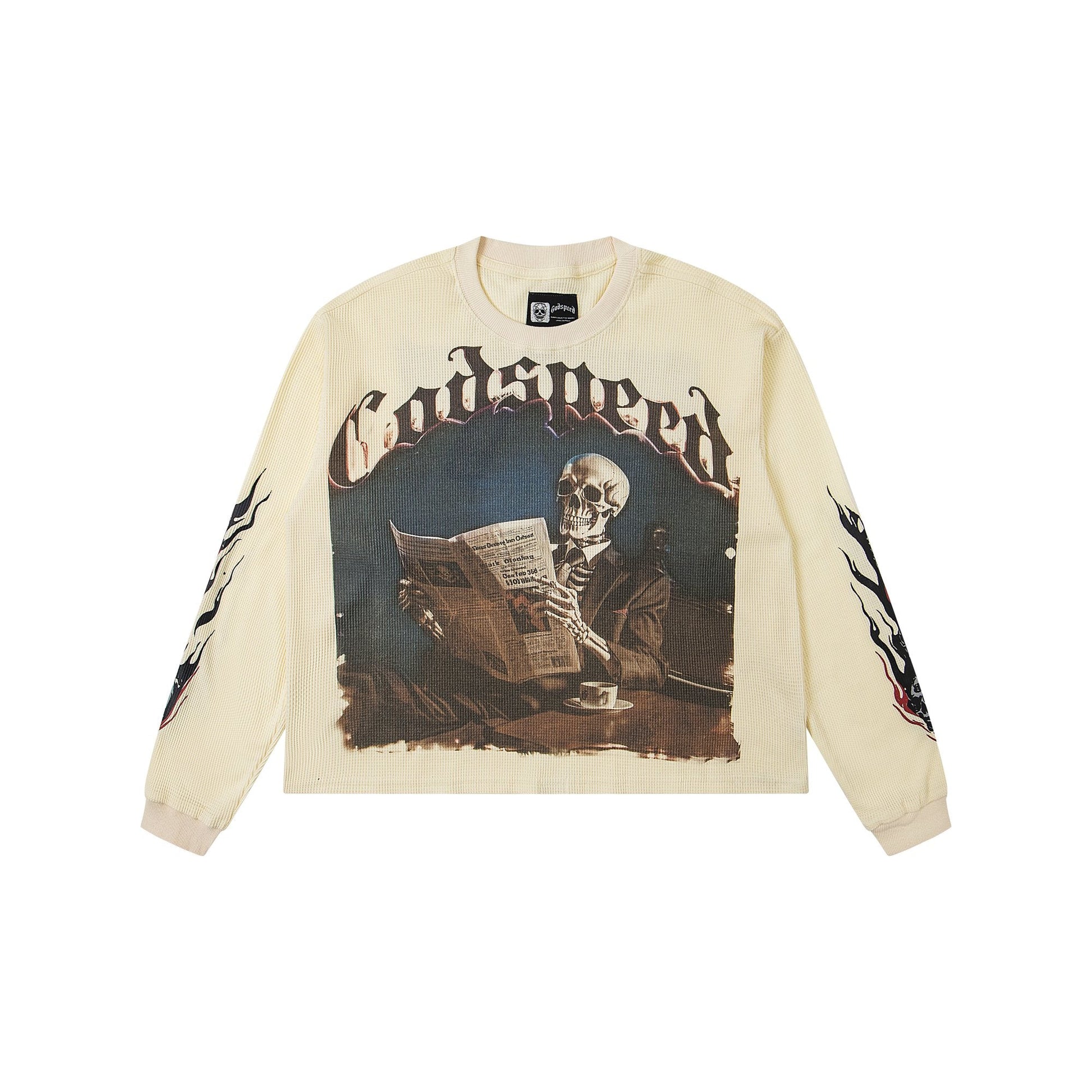 Godspeed Newspaper Skull Graphic Long-Sleeve T-Shirt — hero