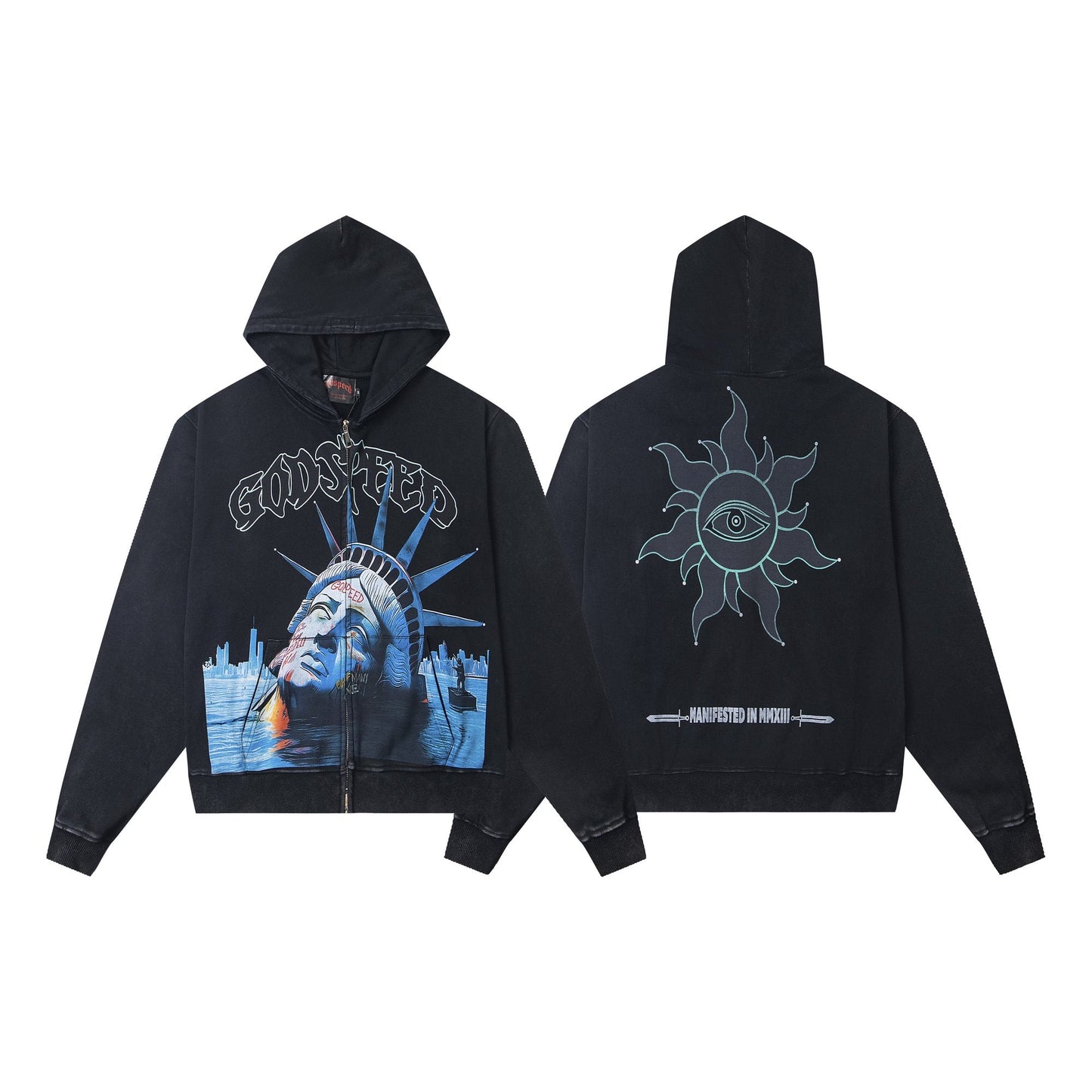 Godspeed Statue of Liberty Sun-Eye Zip Hoodie — hero