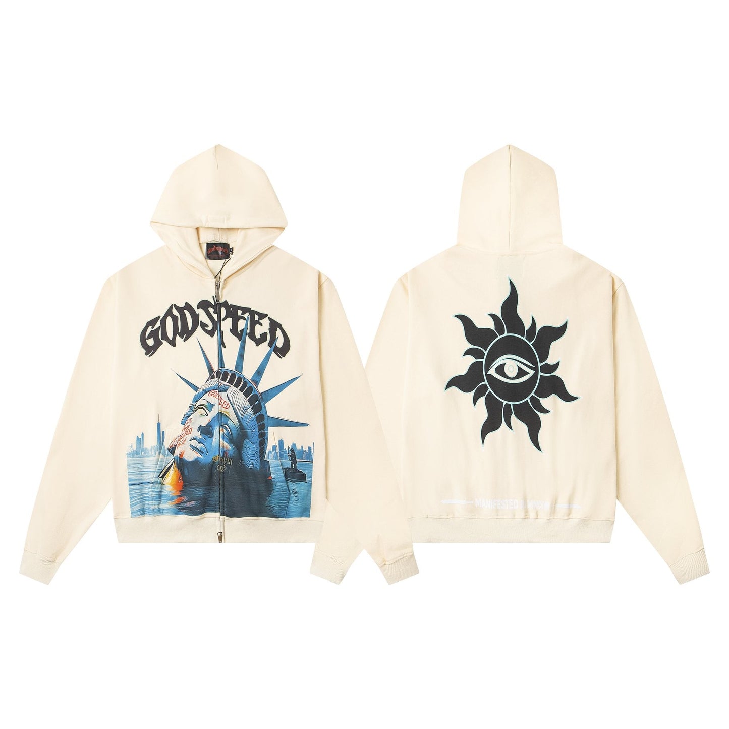 Godspeed Statue of Liberty Sun-Eye Zip Hoodie — front