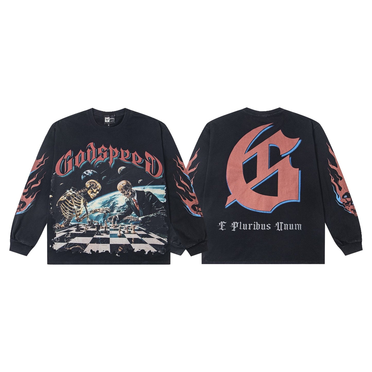 Godspeed Skeleton Chess Graphic Long-Sleeve T-Shirt — comparison