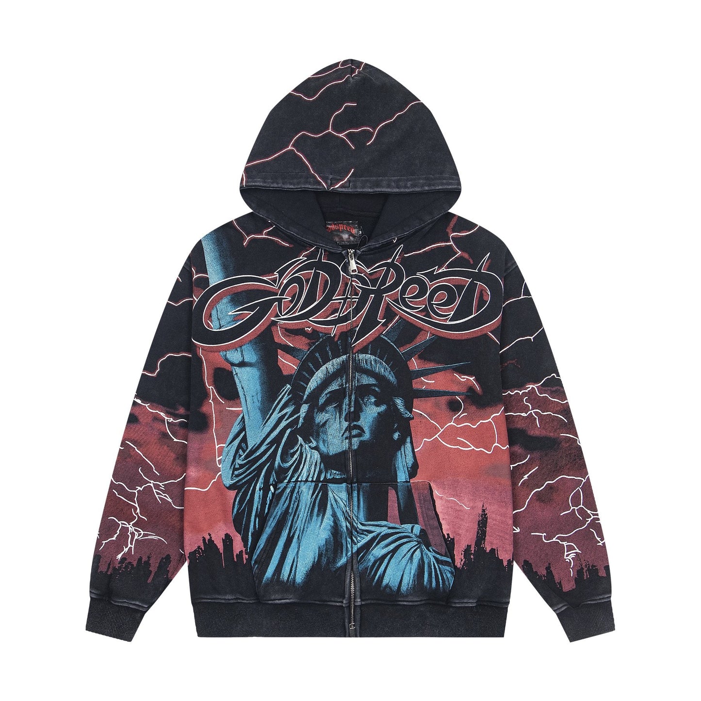 Godspeed Out of Many One All-Over Print Zip Hoodie — front