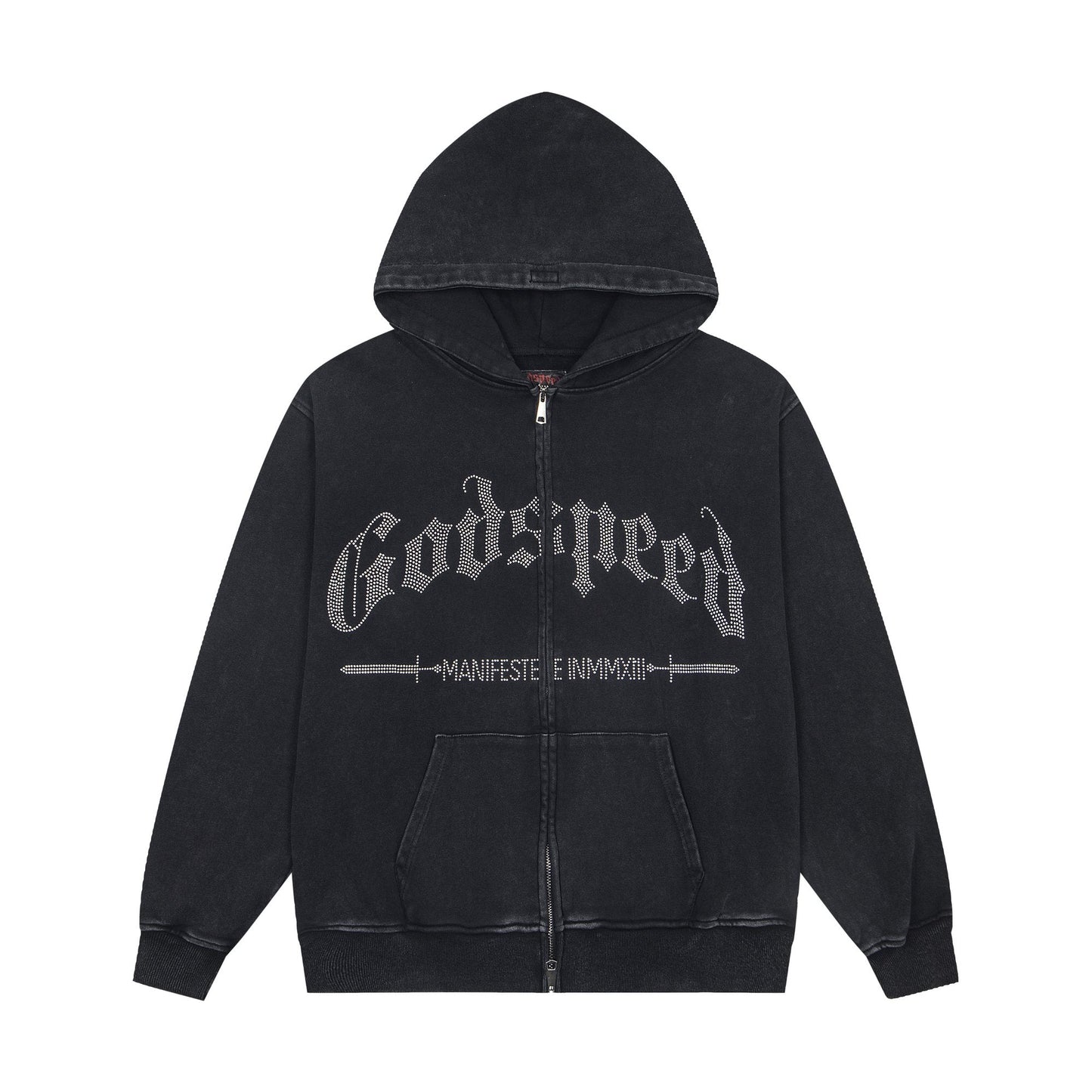 Godspeed Washed Gothic Graphic Full-Zip Hoodie — hero