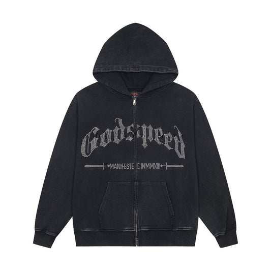 Godspeed Washed Gothic Graphic Full-Zip Hoodie — hero