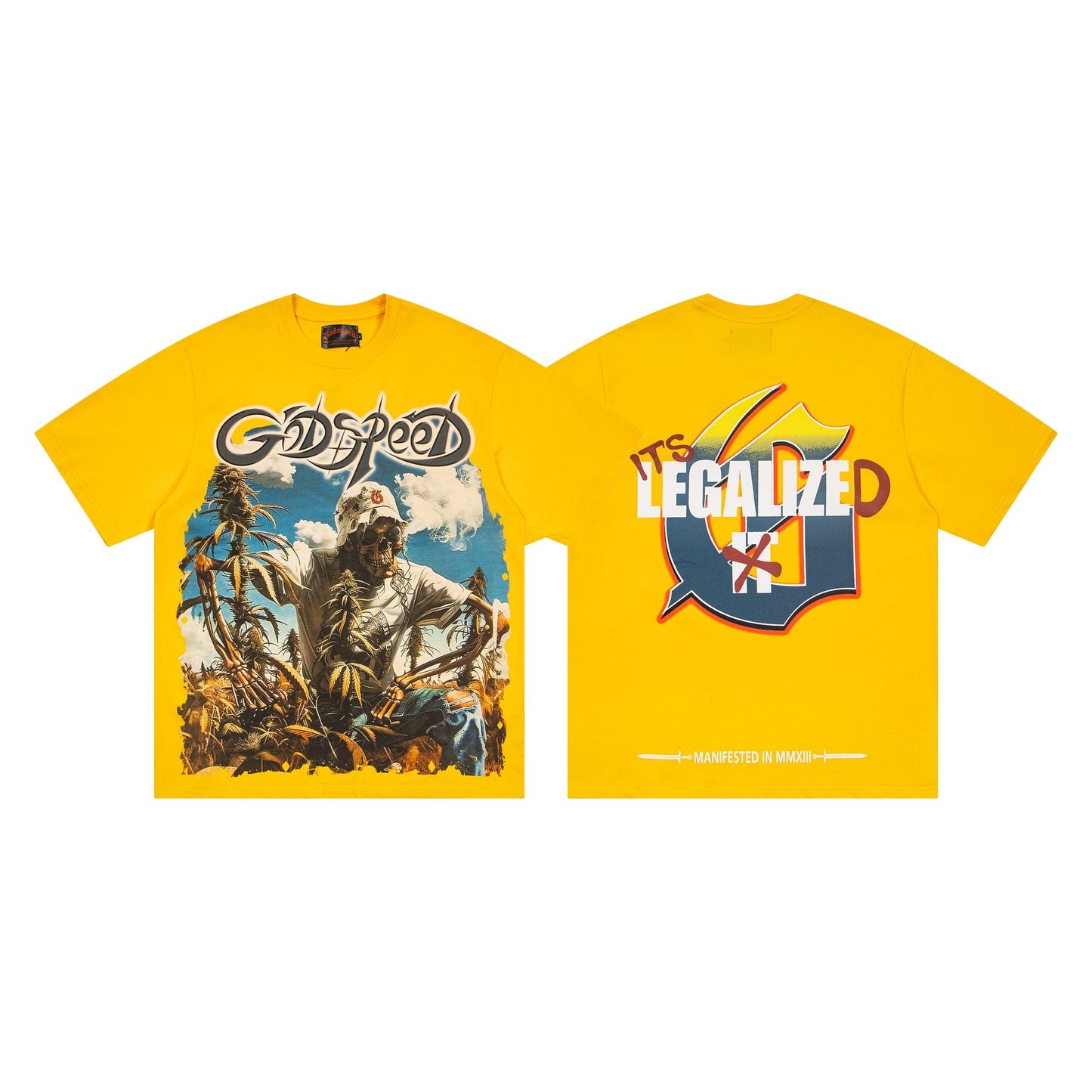 Godspeed It's Legalized Skeleton Palm Graphic T-Shirt — front