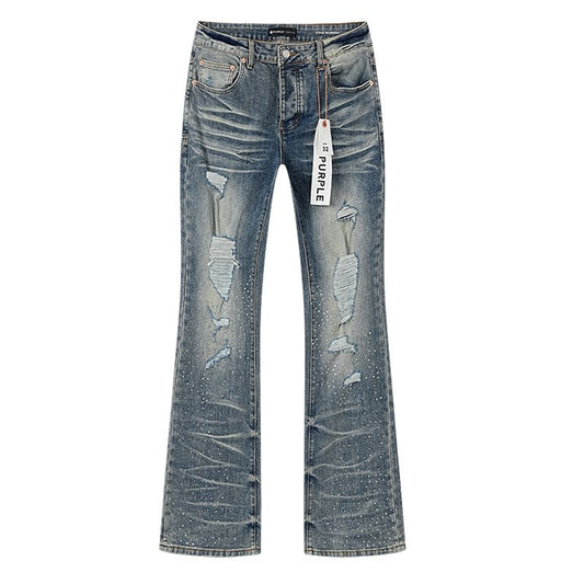 Purple Brand Rhinestone Distressed Flared Jeans — hero