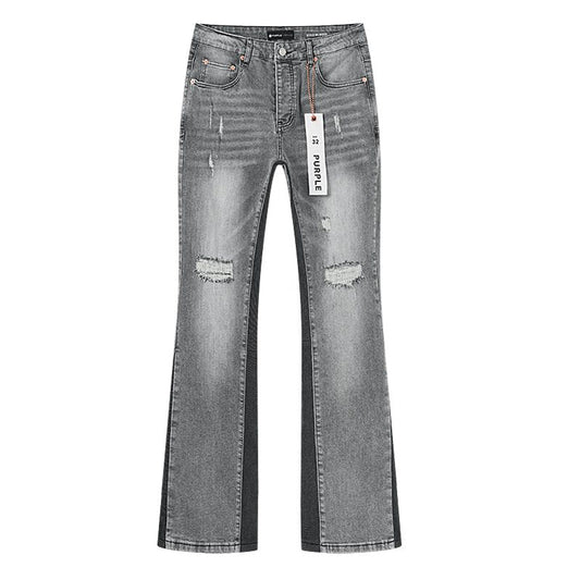 Purple Brand Washed Gray Distressed Flared Jeans — hero