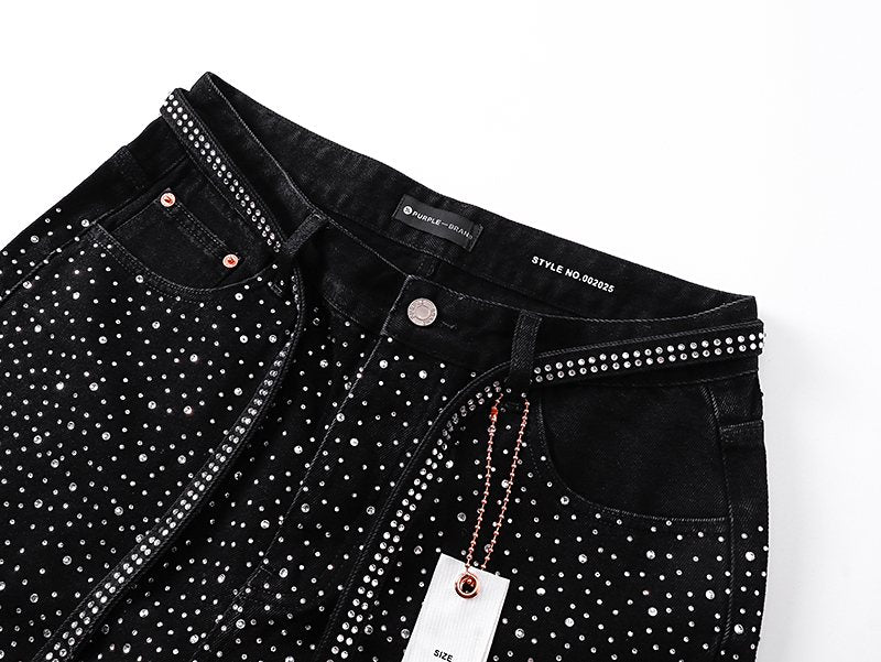 Purple Brand Rhinestone Denim Shorts — detail