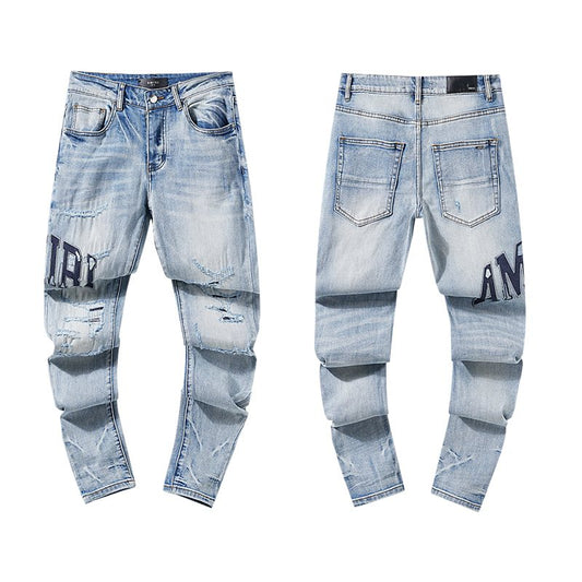 AMIRI Light Blue Distressed Paneled Jeans — hero