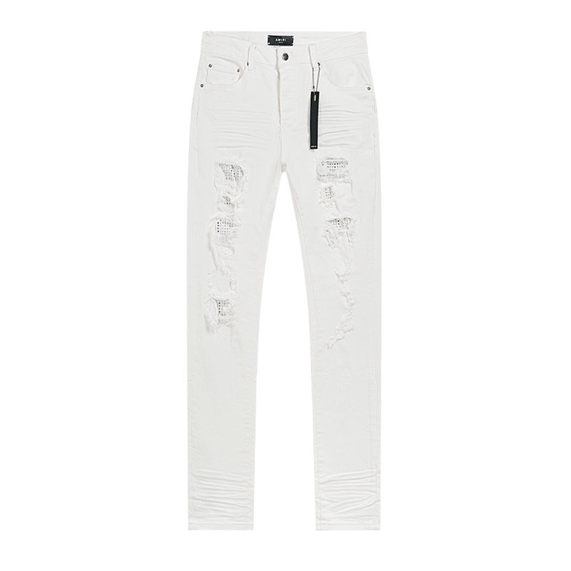 AMIRI White Distressed Moto Jeans — hero