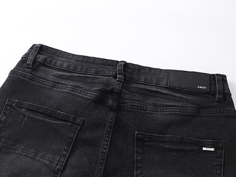 AMIRI Yellow-Backed Distressed Black Jeans — detail