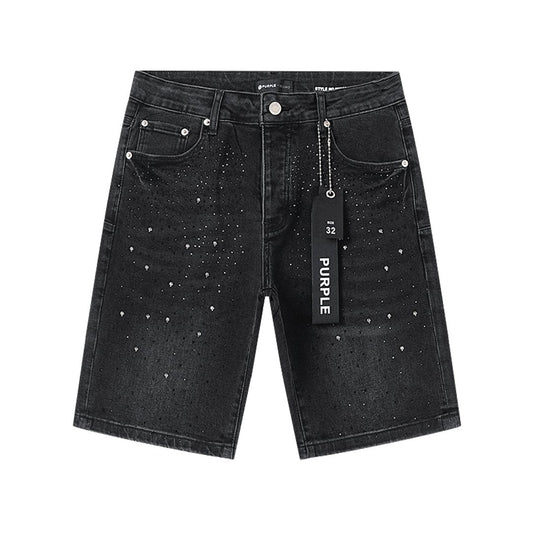 Purple Brand Black Rhinestone Splatter Denim Shorts — hero