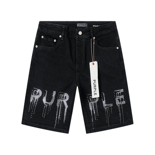 Purple Brand Black Rhinestone Denim Shorts — hero