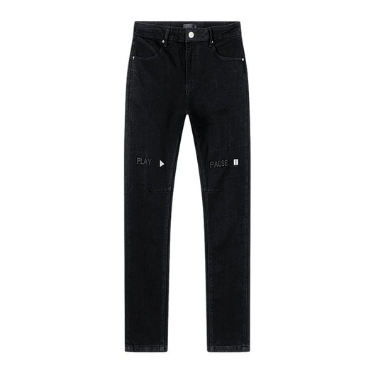 R+A Play/Pause Embroidered Black Jeans — hero