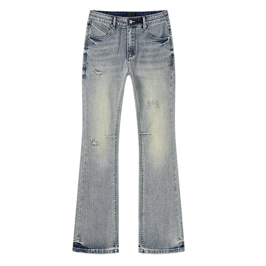 R+A Light Blue Embroidered Flared Jeans — hero