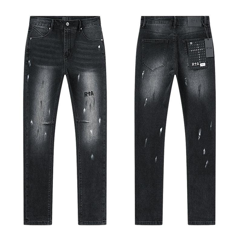 R+A Black Distressed Washed Jeans — hero