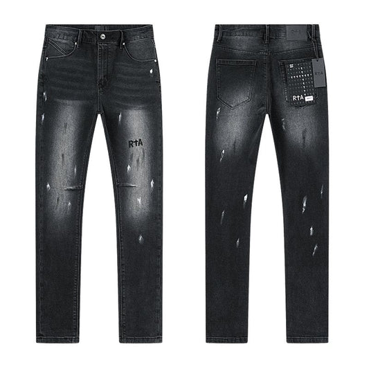 R+A Black Distressed Washed Jeans — hero