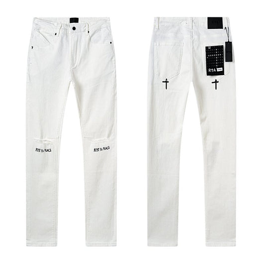 R+A White Cross Graphic Jeans — hero