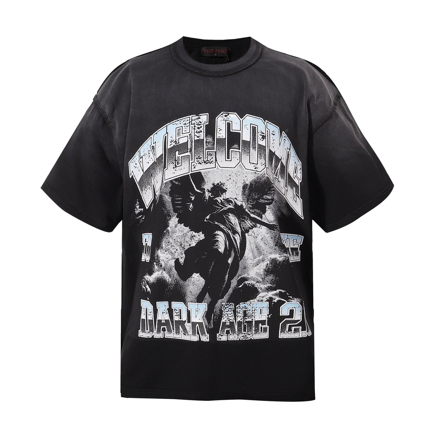 RARE PEACE Dark Age Washed Black Graphic T-Shirt — hero