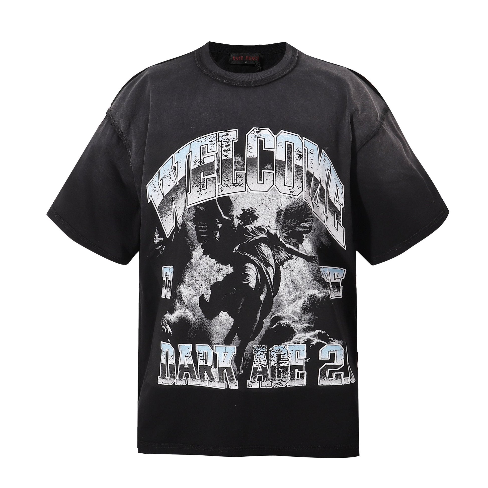 RARE PEACE Dark Age Washed Black Graphic T-Shirt — hero