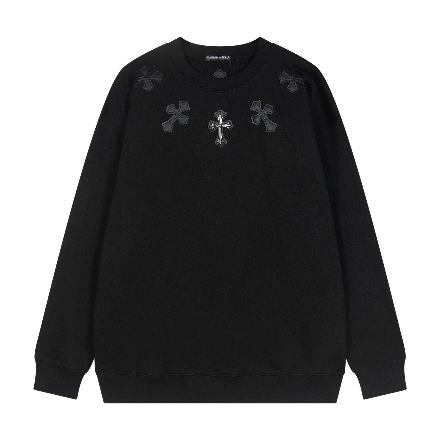 Chrome Hearts Leather Cross Metal Detail Crewneck Sweatshirt — front