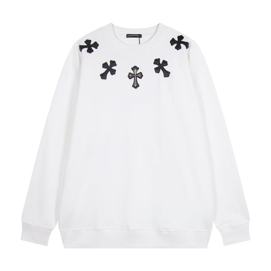 Chrome Hearts Leather Cross Metal Detail Crewneck Sweatshirt — hero