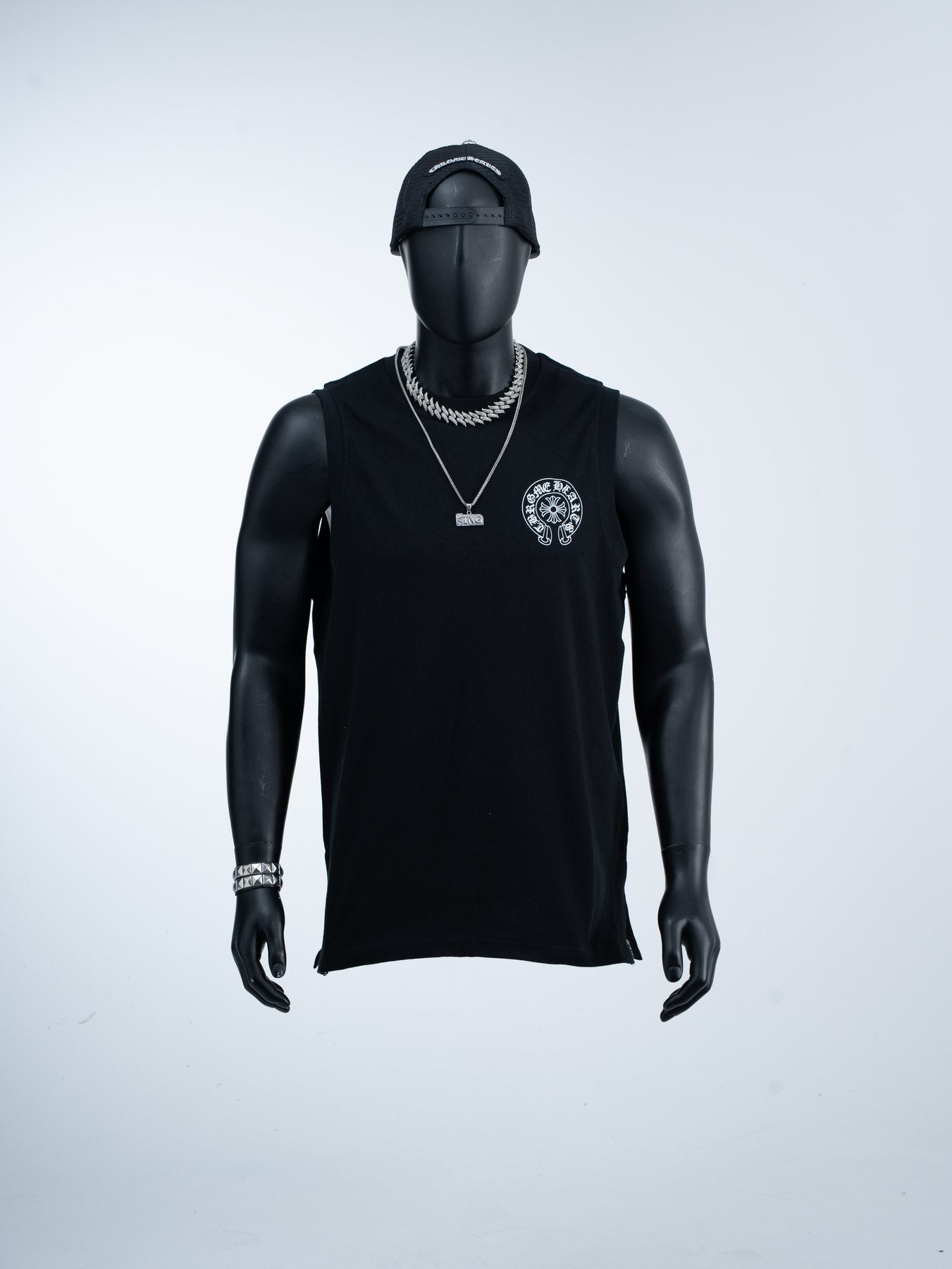 Chrome Hearts Rainbow Horseshoe Graphic Sleeveless T-Shirt — model