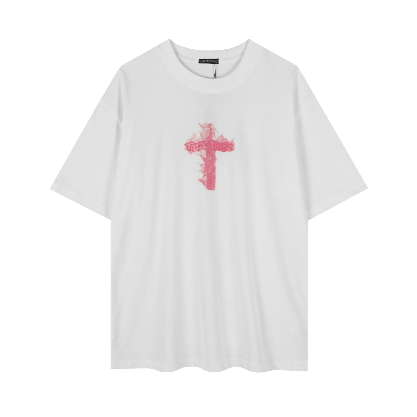 Chrome Hearts Pink Flame Cross Graphic T-Shirt — front