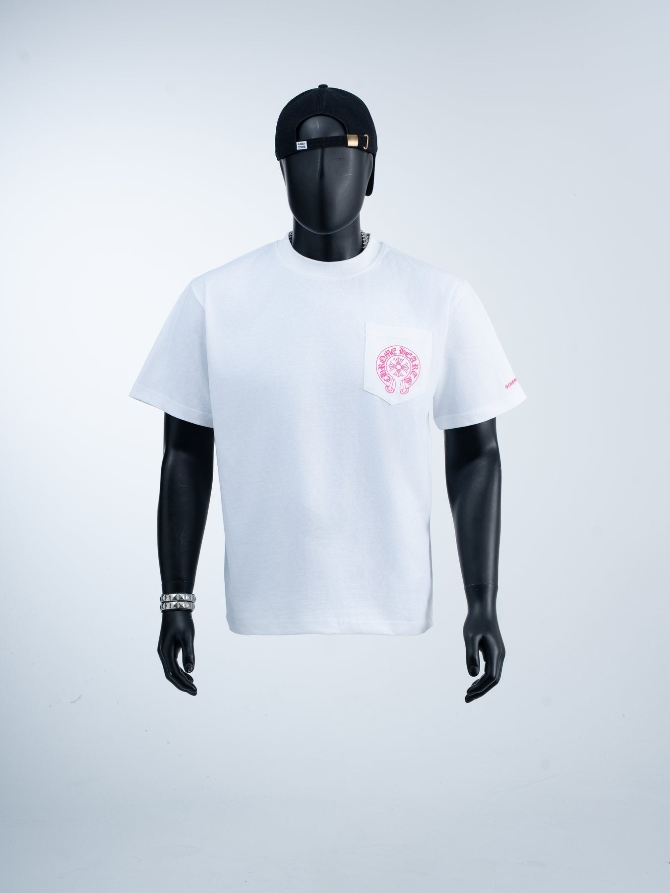 Chrome Hearts Pink Back Graphic Pocket T-Shirt — front