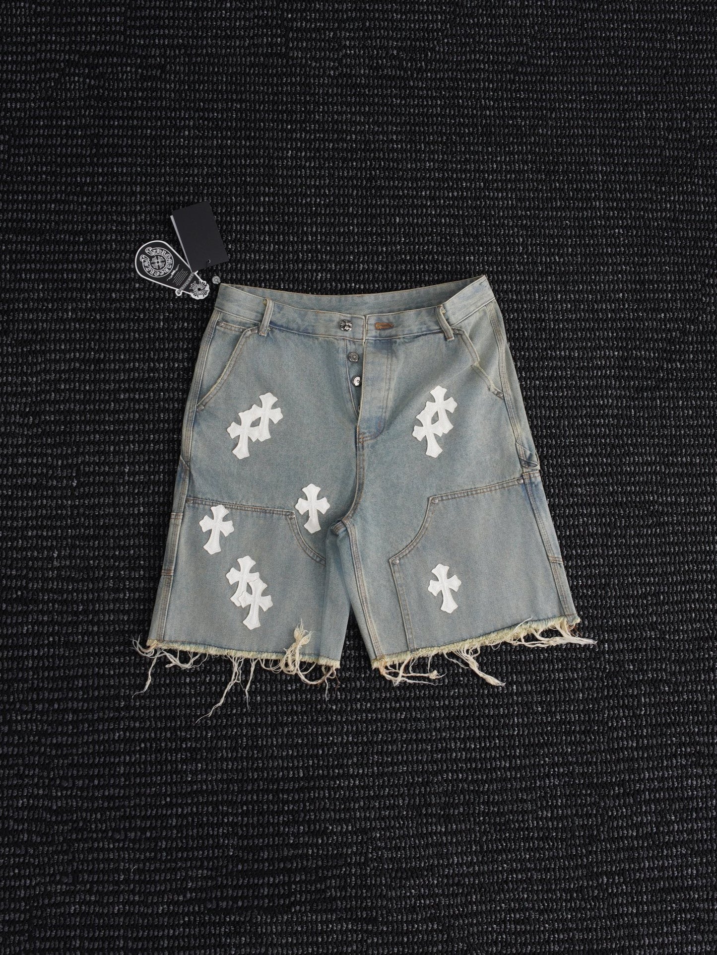 Chrome Hearts Cross Patch Light Blue Denim Shorts — hero