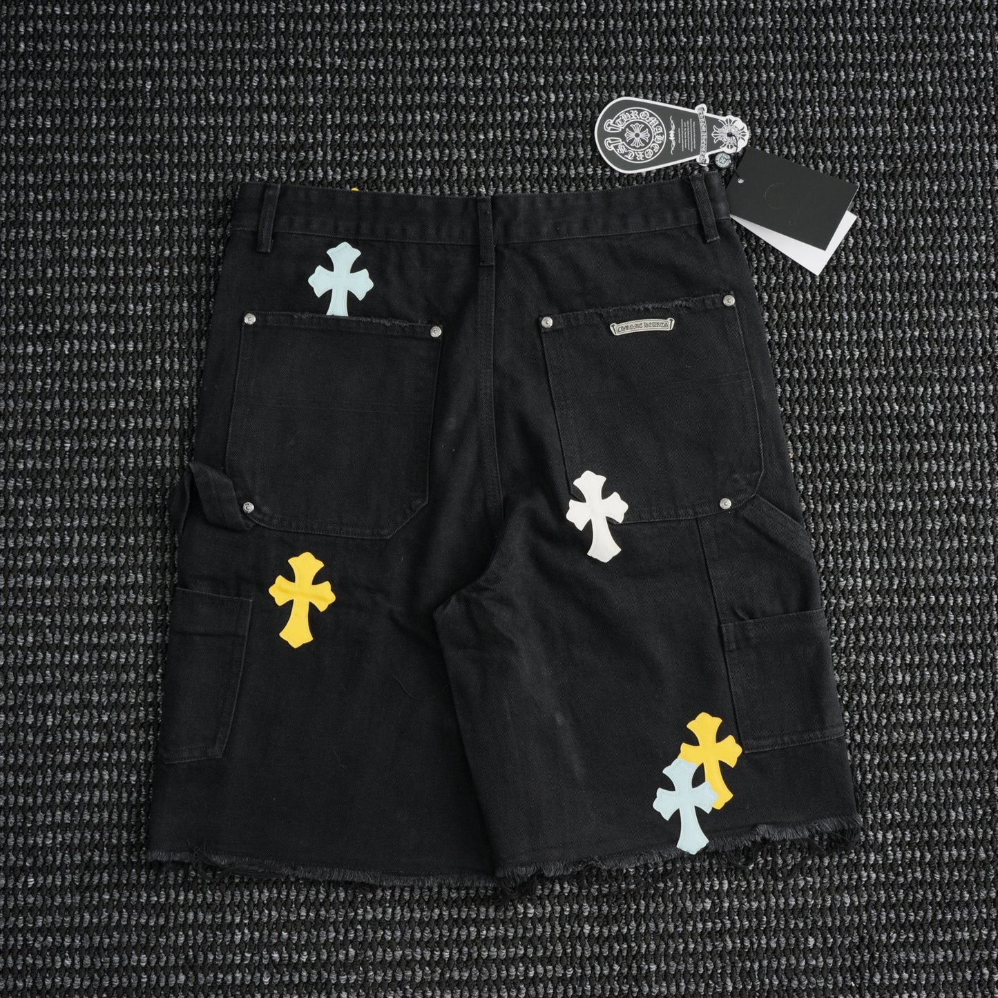 Chrome Hearts Cross Applique Black Denim Shorts — back
