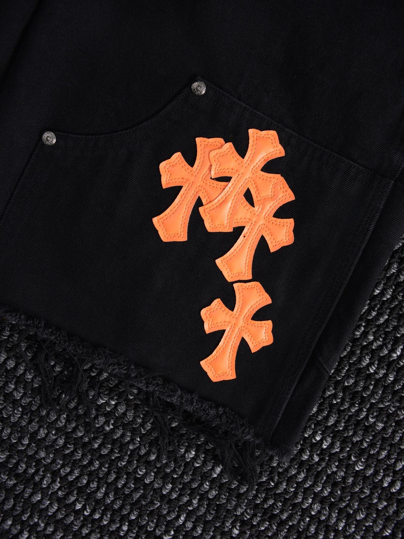Chrome Hearts Orange Cross Patch Denim-Style Shorts — detail