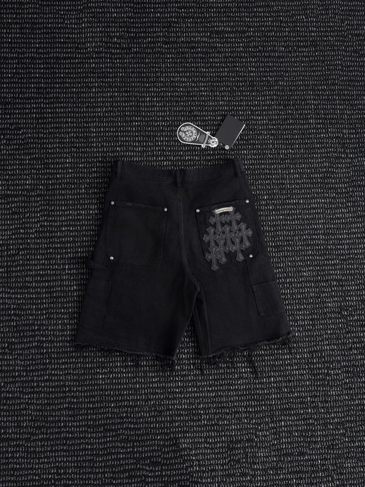 Chrome Hearts Black Graphic Appliqué Denim Cargo Shorts — hero