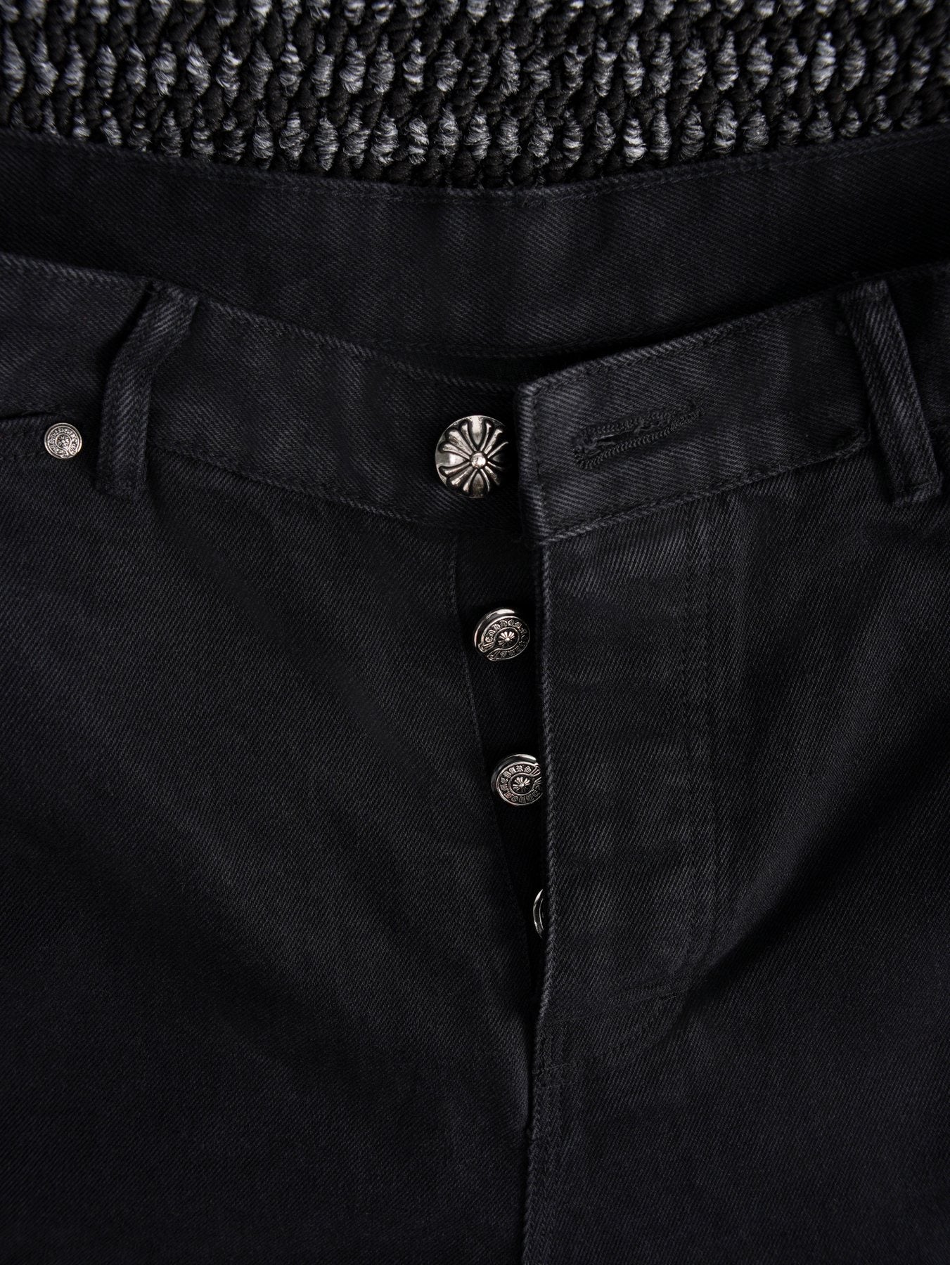 Chrome Hearts Black Graphic Appliqué Denim Cargo Shorts — detail