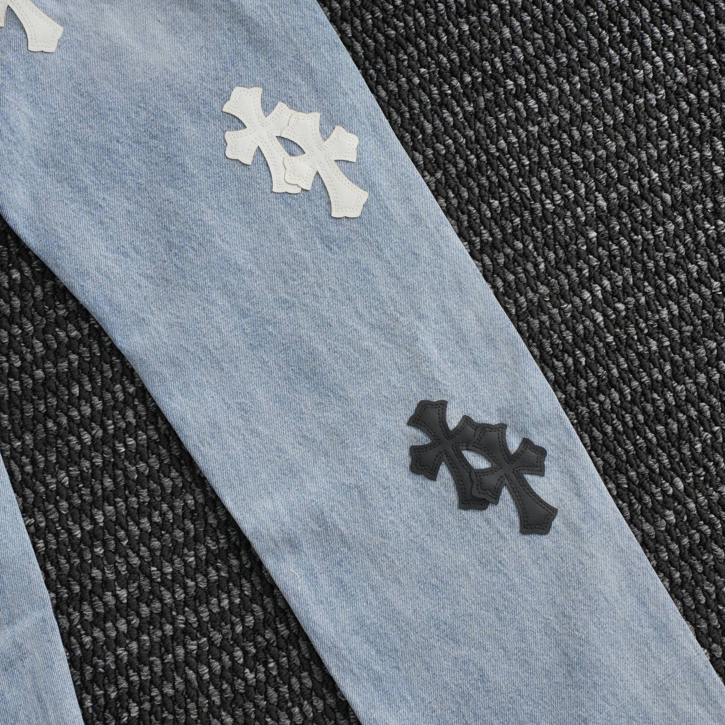 Chrome Hearts Light Blue Cross Patch Jeans — detail