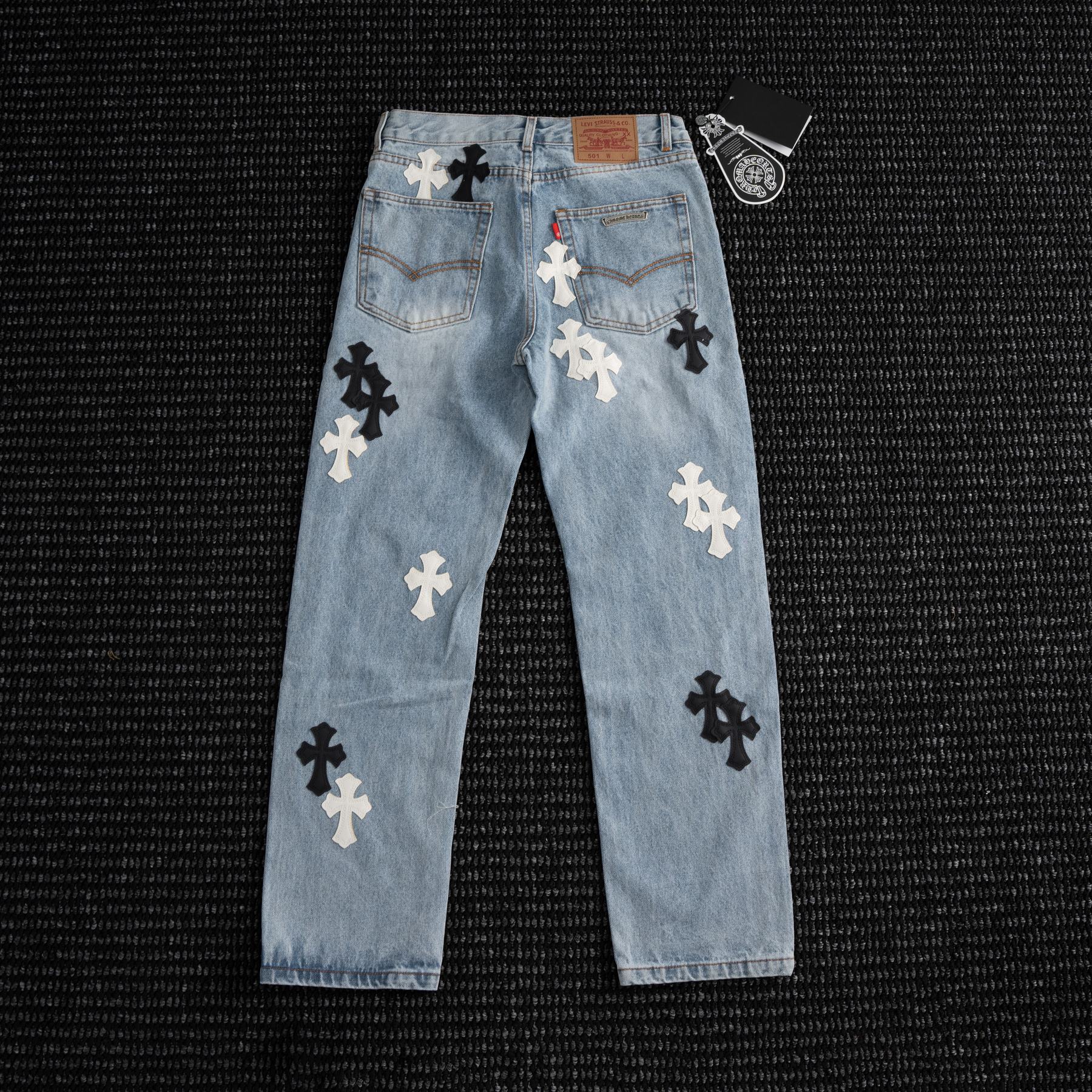 Chrome Hearts Light Blue Cross Patch Jeans — back