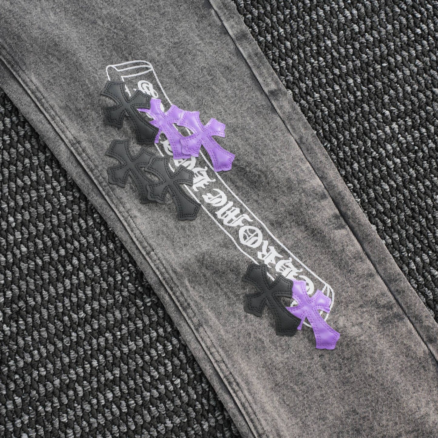 Chrome Hearts Gray Graphic Washed Jeans — detail