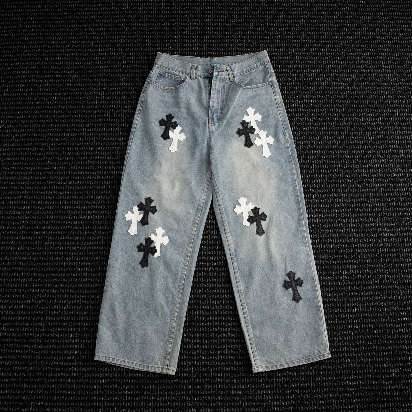 Chrome Hearts Cross Applique Light Blue Jeans — hero