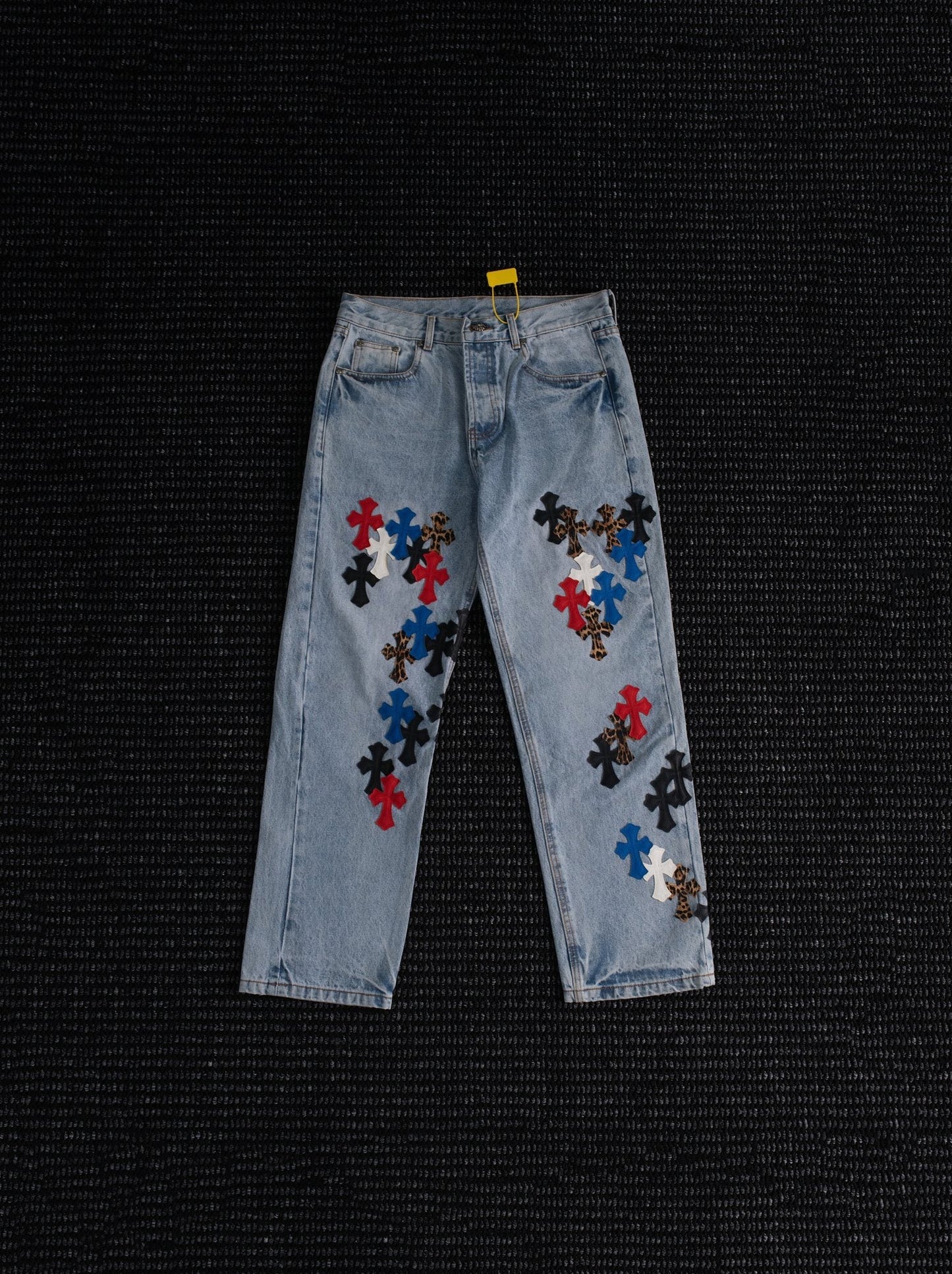 Chrome Hearts Light Blue Cross Patch Jeans — hero