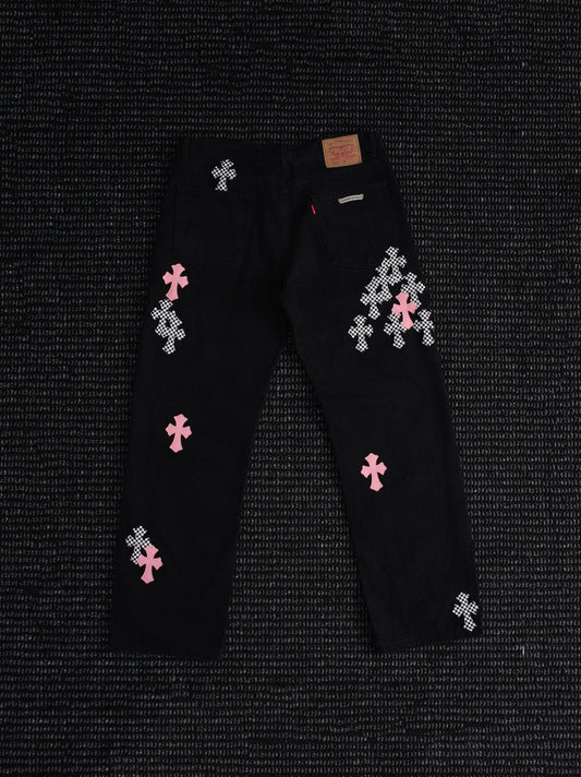 Chrome Hearts Cross Graphic Black Denim Pants — hero