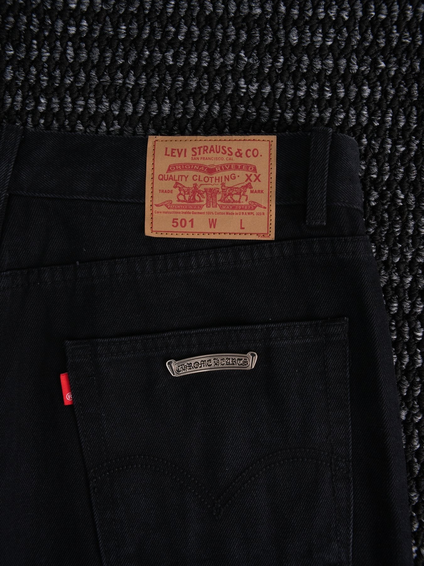 Chrome Hearts Pink Cross Patch Black Jeans — detail