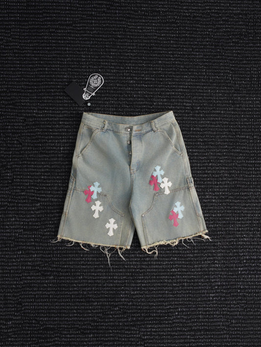Chrome Hearts Cross Patch Light Blue Denim Shorts — hero