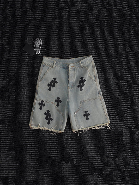 Chrome Hearts Cross Patch Denim Shorts — hero