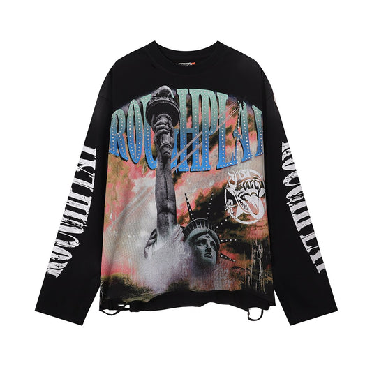 Rough Play Statue of Liberty Graphic Long-Sleeve T-Shirt — hero