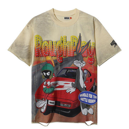 Rough Play Rabbit Car Distressed Short-Sleeve T-Shirt — hero